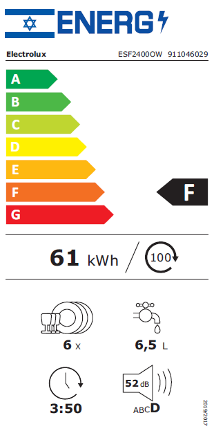 מדיח כלים קומפקטי 55 ס"מ דגם ESF2400OW מבית Electrolux