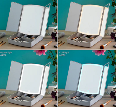 מראת LED מתקפלת עם ארגונית איפור דגם Panomir מבית InnovaGoods