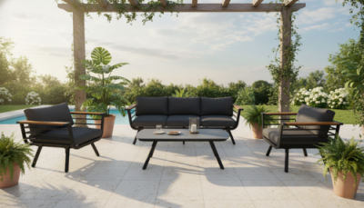 פינת ישיבה מאלומיניום 4 חלקים לגינה ולמרפסת דגם פורטו מבית PLAYA