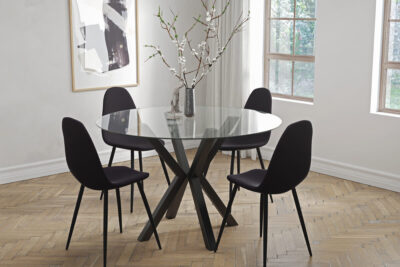 פינת אוכל עגולה 120 ס"מ עם 4 כסאות מרופדים HOME DECOR דגם בולוניה-כרמל