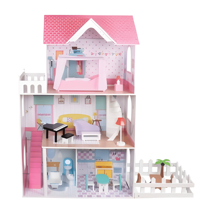 בית בובות ענק לילדים מעץ מאובזר עם רהיטים דגם 527-1057 מבית IQ BABY