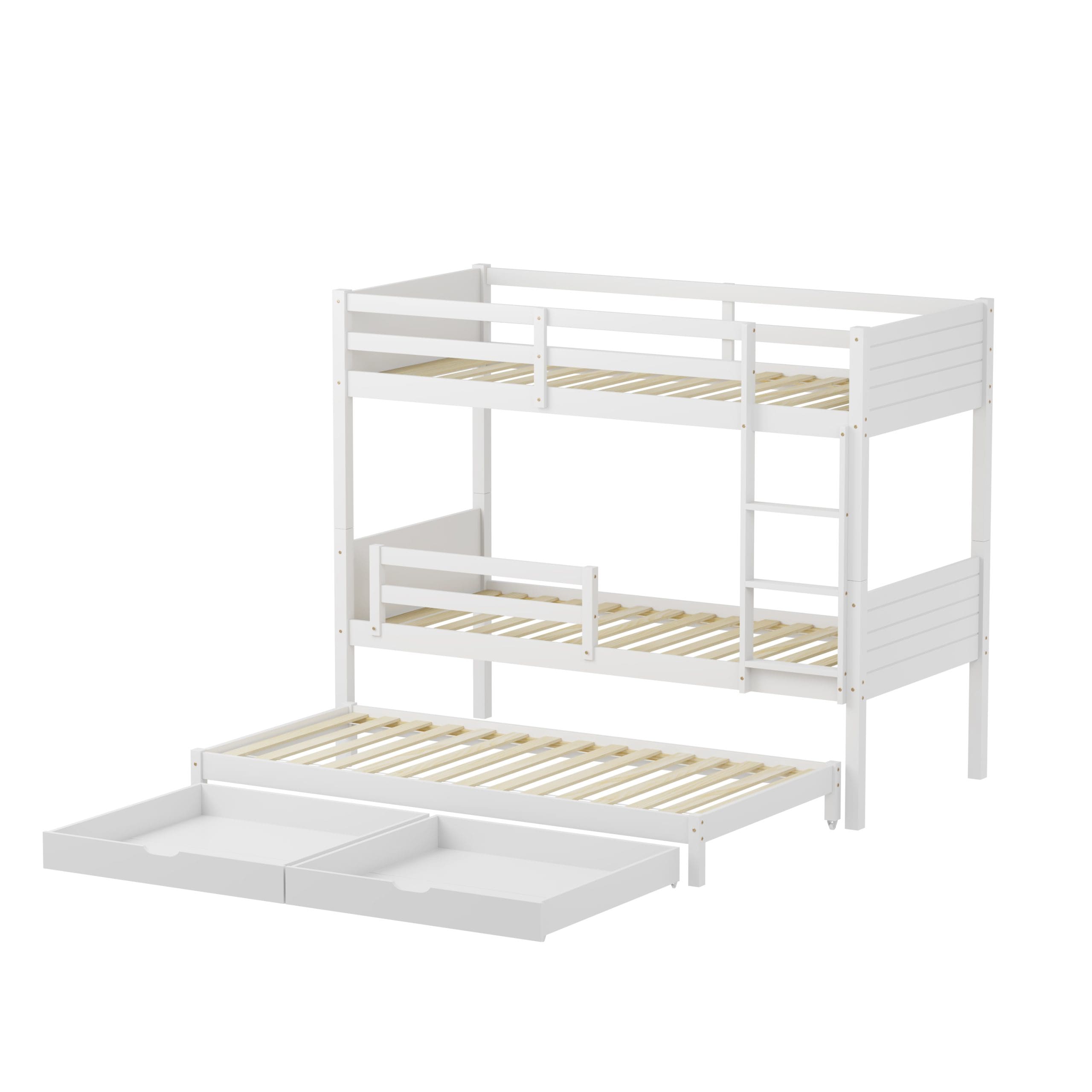 מיטת קומותיים מעץ מלא עם מיטת חבר, מגירות אחסון ו-3 מזרנים – דגם אוליבר