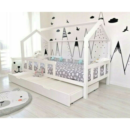 מיטת ילדים בצורת בית כוללת מזרנים מעקה בטיחות ומיטת חבר דגם TEDDY מבית BRADEX מיטת ילדים בצורת בית כוללת מזרנים מעקה בטיחות ומיטת חבר דגם TEDDY מבית BRADEX