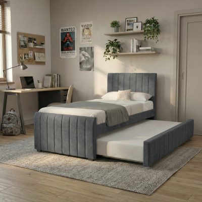 מיטת יחיד 90×190 מרופדת בד רחיץ עם מיטת חבר דגם סנדי מבית HOME DECOR