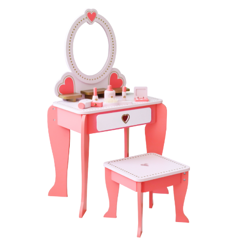 שידת איפור מעץ לילדים דגם לבבות ורוד דגם BUBU