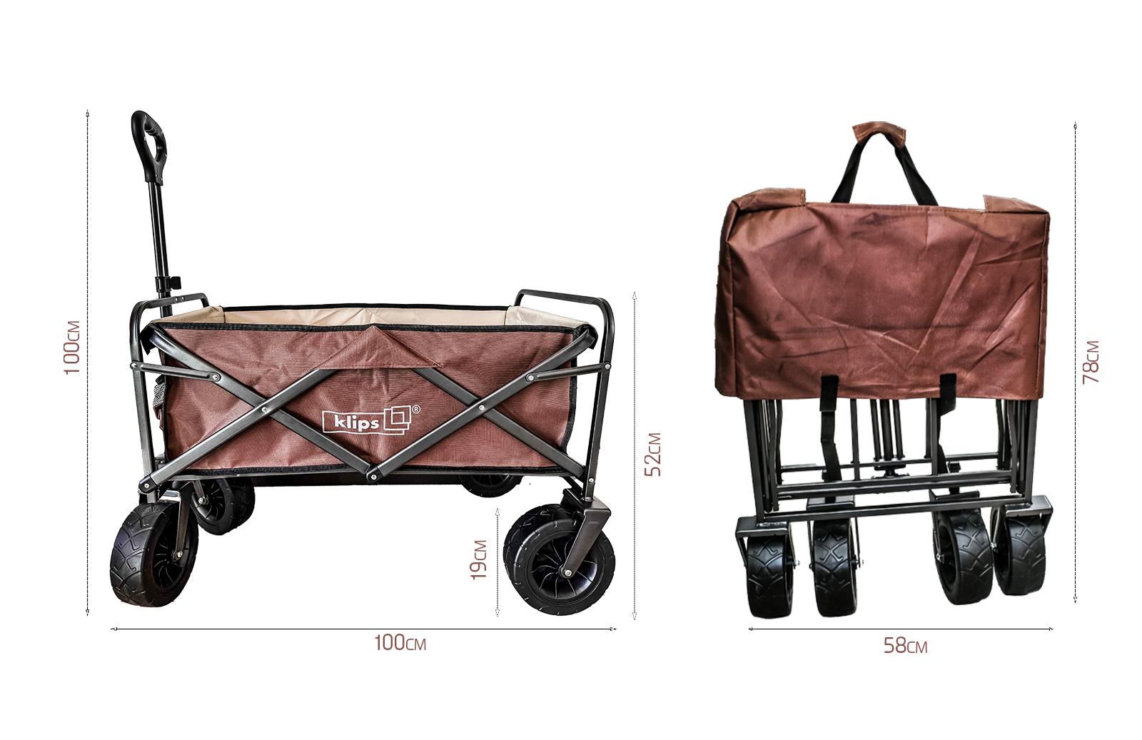 עגלת קמפינג 120 ק"ג ידית טלסקופית דגם Rose מבית Klips