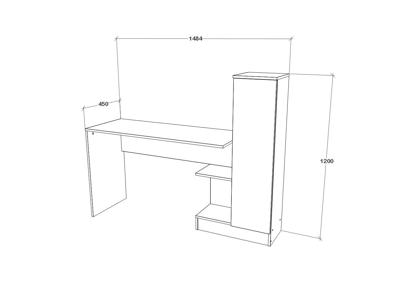 שולחן כתיבה עם ארונית צד ומדפים צבע לבן שלג דגם בריסל TUDO DESIGN