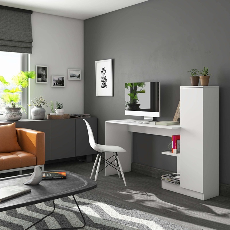שולחן כתיבה עם ארונית צד ומדפים צבע לבן שלג דגם בריסל TUDO DESIGN
