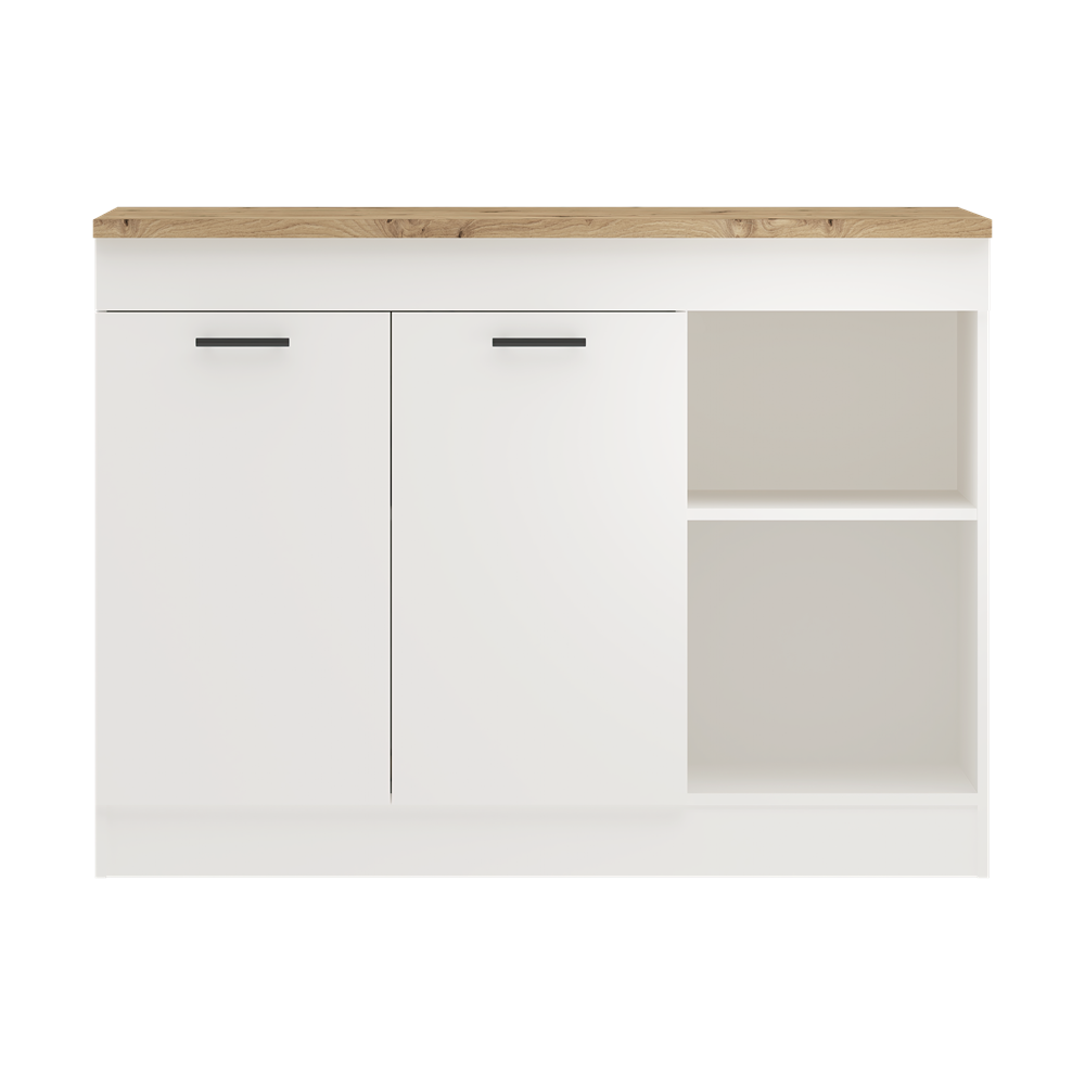 אי למטבח עם אחסון ופינת אוכל ל-2 סועדים בגוון לבן בשילוב אלון ברוחב 122 ס"מ דגם רותם ROTEM מבית טודו דיזיין