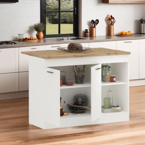 אי למטבח עם אחסון ופינת אוכל ל-2 סועדים בגוון לבן בשילוב אלון ברוחב 122 ס"מ דגם רותם ROTEM מבית טודו דיזיין