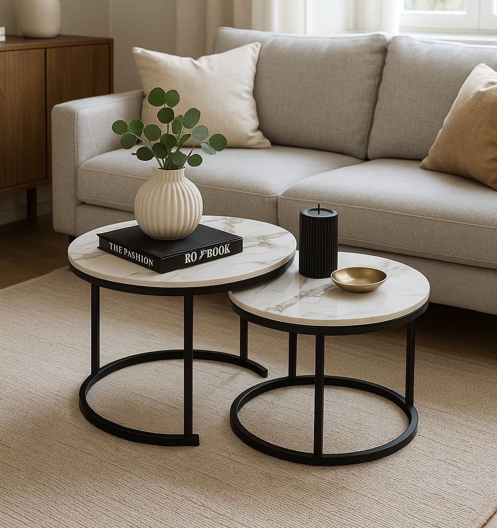 זוג שולחנות סלון קרמיקה שיש לבן דגם אוריון מבית טודו דיזיין זוג שולחנות סלון קרמיקה שיש לבן דגם אוריון מבית טודו דיזיין