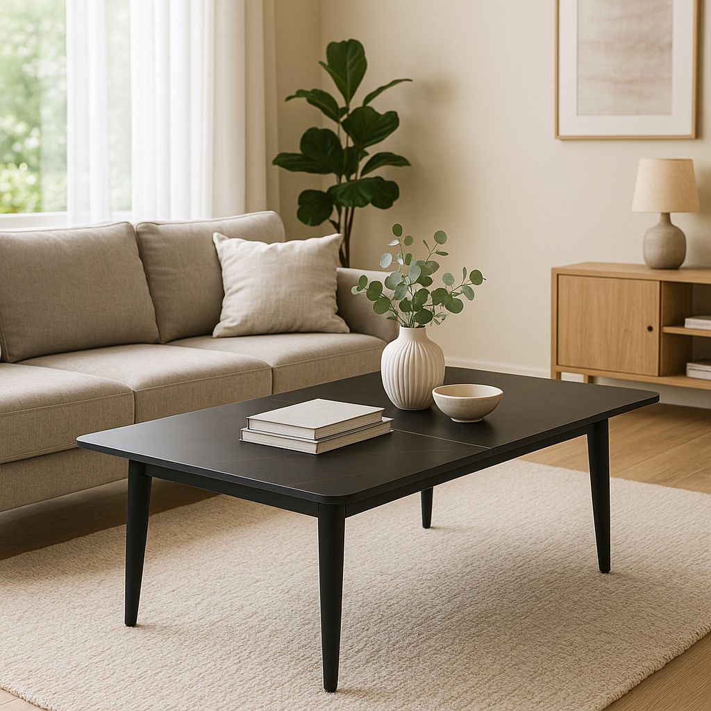 שולחן סלון עם משטח קרמיקה 100/60 ס"מ בגוון שיש שחור דגם מרידיאן Meridian מבית TUDO DESIGN