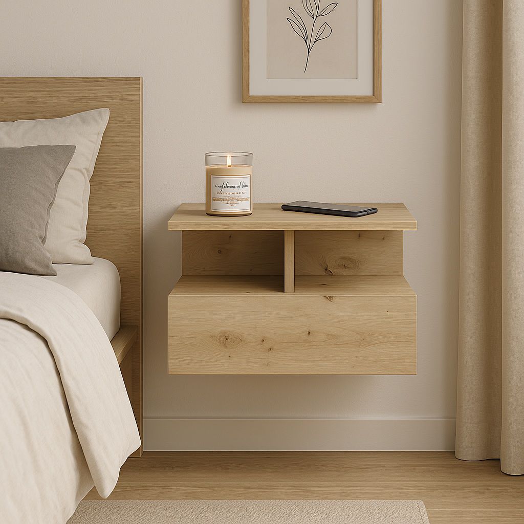 שידת לילה תלויה עם קלפה צבע אלון דגם NESLI מבית טודו דיזיין שידת לילה תלויה עם קלפה צבע אלון דגם NESLI מבית טודו דיזיין