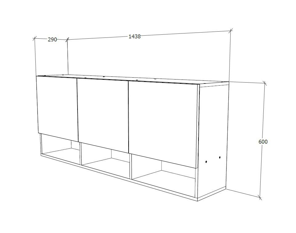 ארון שירות עליון 3 דלתות ומדף פתוח ברוחב 144 ס"מ דגם אורביט מבית TUDO DESIGN
