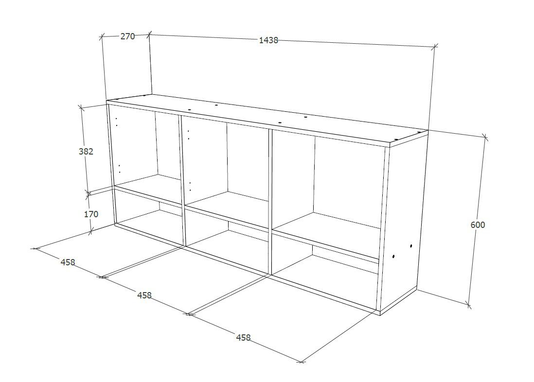 ארון שירות עליון 3 דלתות ומדף פתוח ברוחב 144 ס"מ דגם אורביט מבית TUDO DESIGN