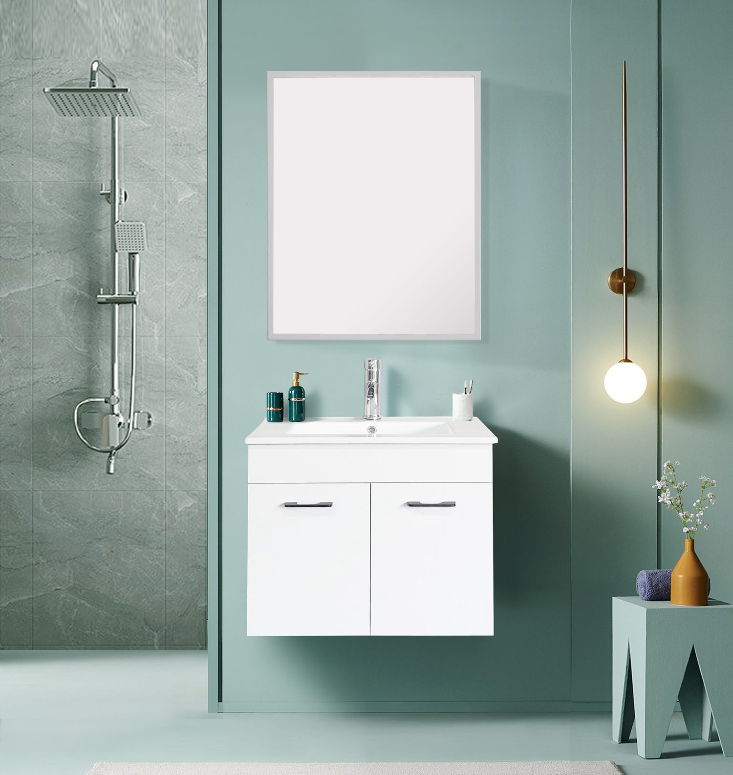 ארון אמבטיה תלוי ברוחב 60 ס"מ כולל כיור חרס ומראה מבית טודו דיזיין דגם יסמין