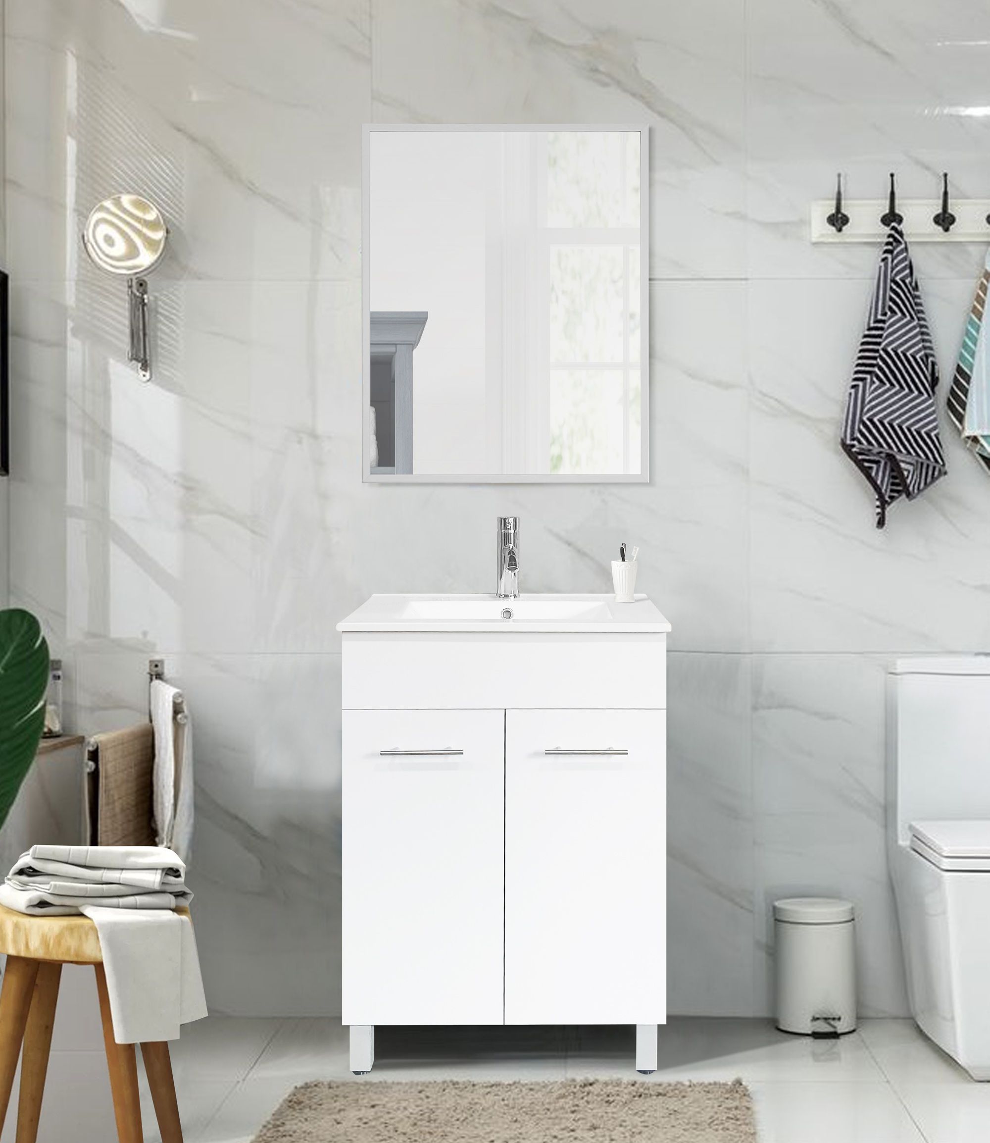 ארון אמבטיה עומד 60 ס"מ עם כיור חרס ומראה דגם לוטוס Lotus מבית טודו דיזיין