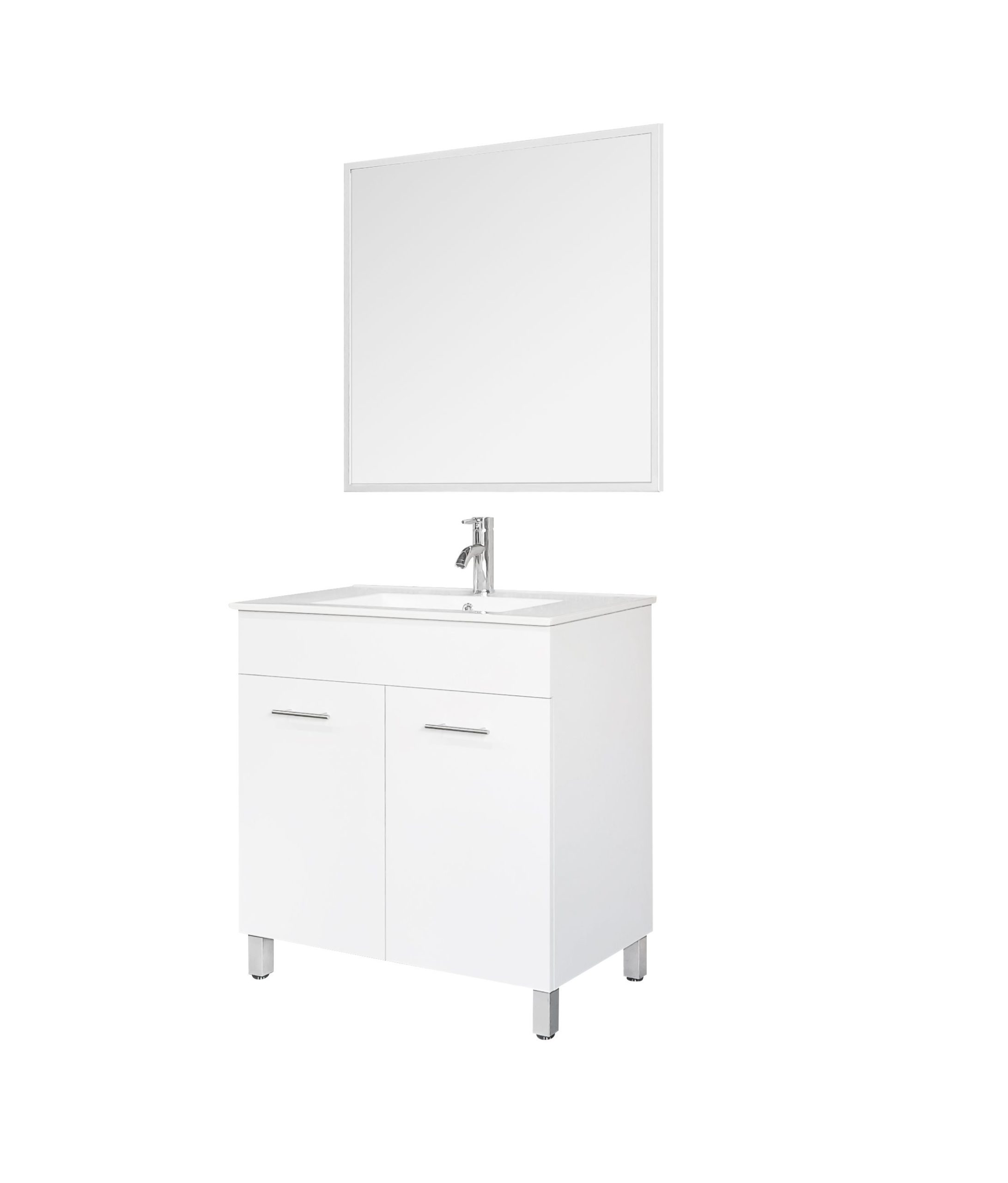 ארון אמבטיה עומד 80 ס"מ עם כיור חרס ומראה דגם לוטוס Lotus מבית טודו דיזיין