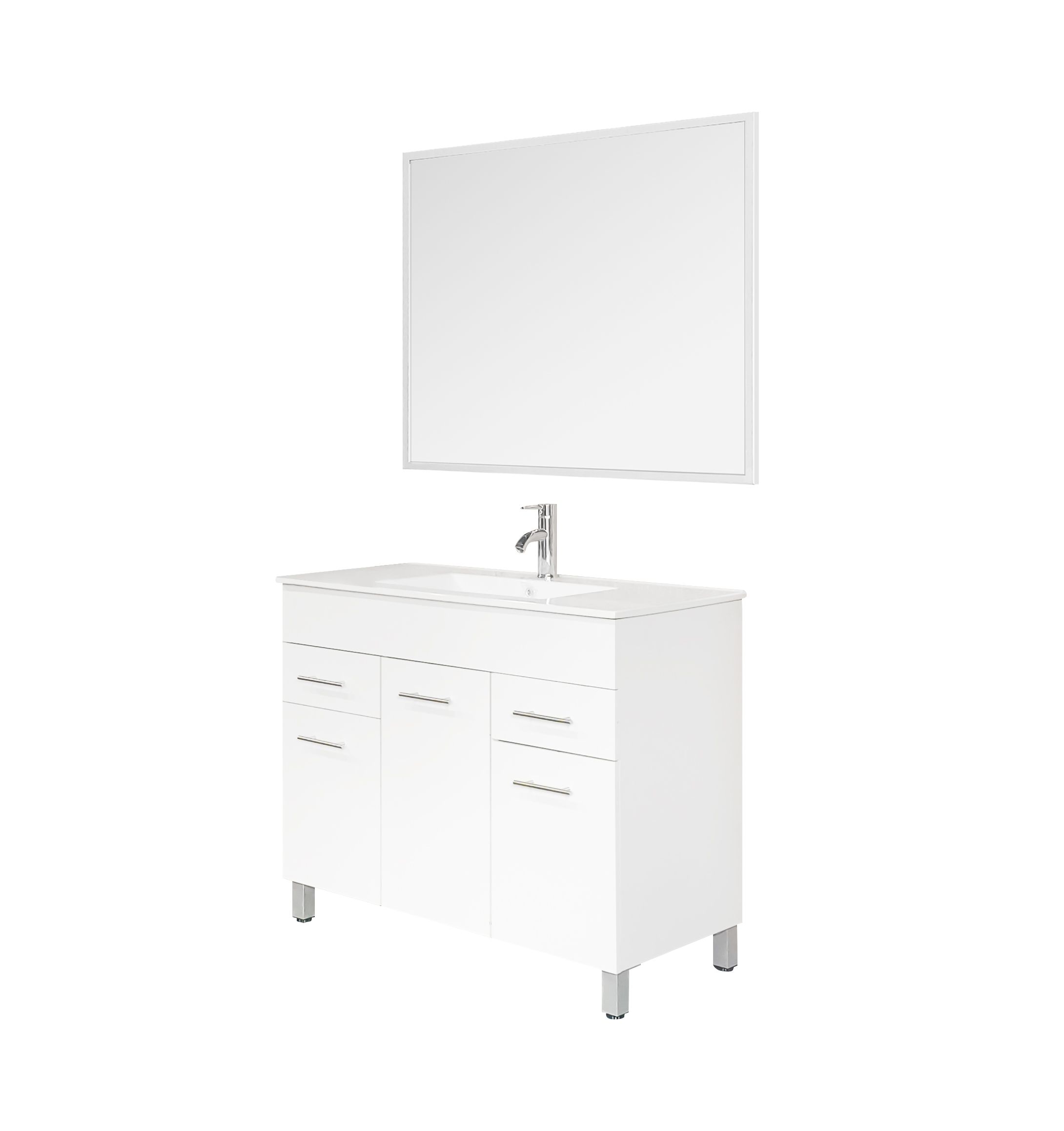 ארון אמבטיה עומד ברוחב 100 ס"מ עם כיור חרס ומראה דגם לוטוס Lotus מבית טודו דיזיין