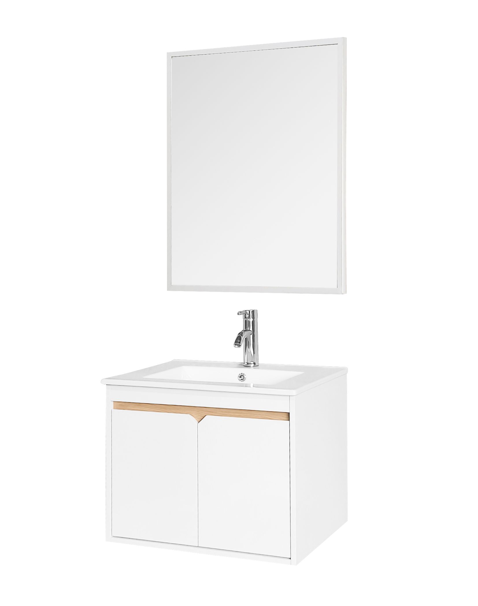 ארון אמבטיה תלוי ברוחב 60 ס"מ עם כיור חרס ומראה עם מסגרת אלומיניום דגם מגנוליה מבית טודו דיזיין