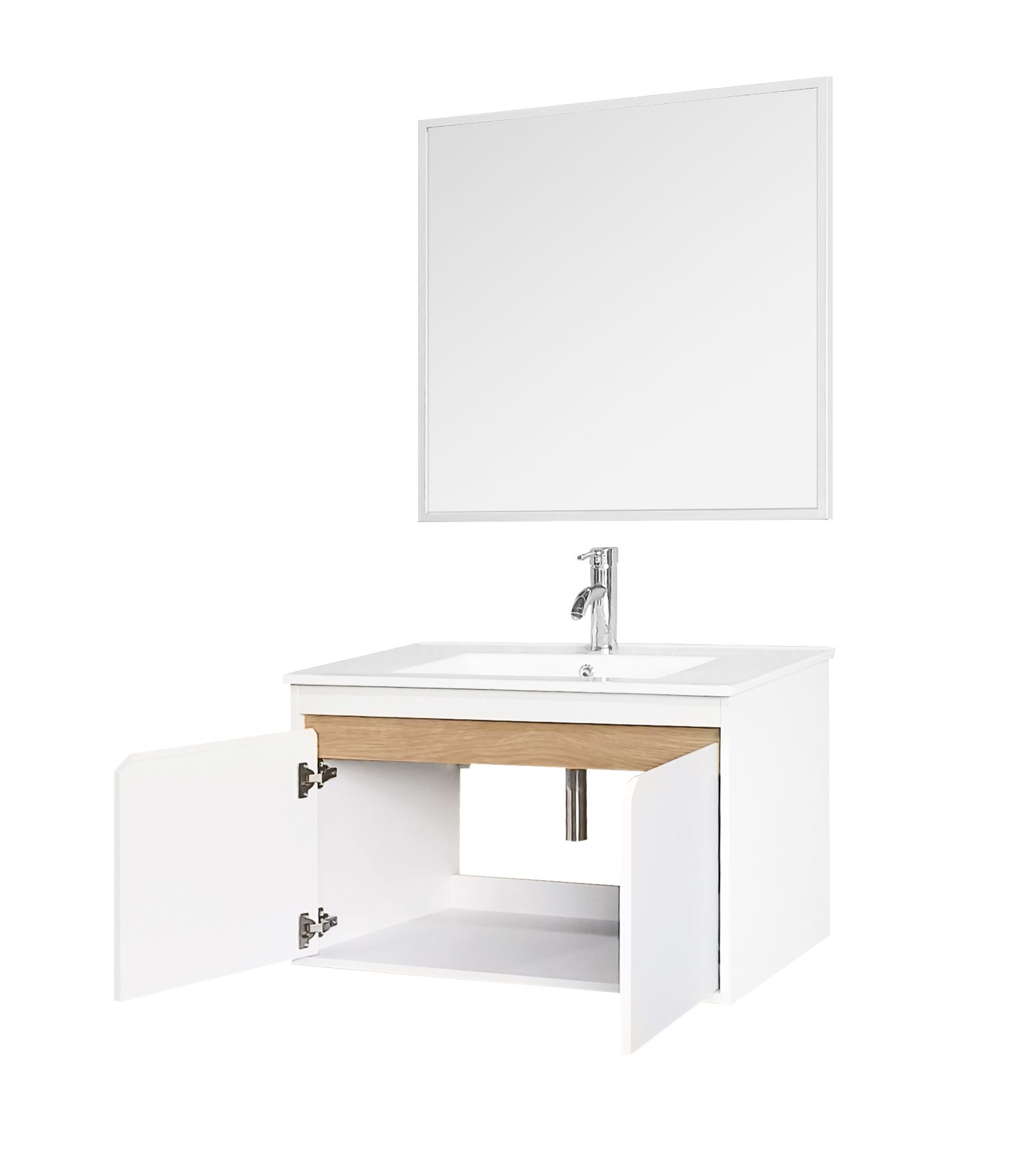 ארון אמבטיה תלוי ברוחב 80 ס"מ עם כיור חרס ומראה דגם מגנוליה מבית טודו דיזיין