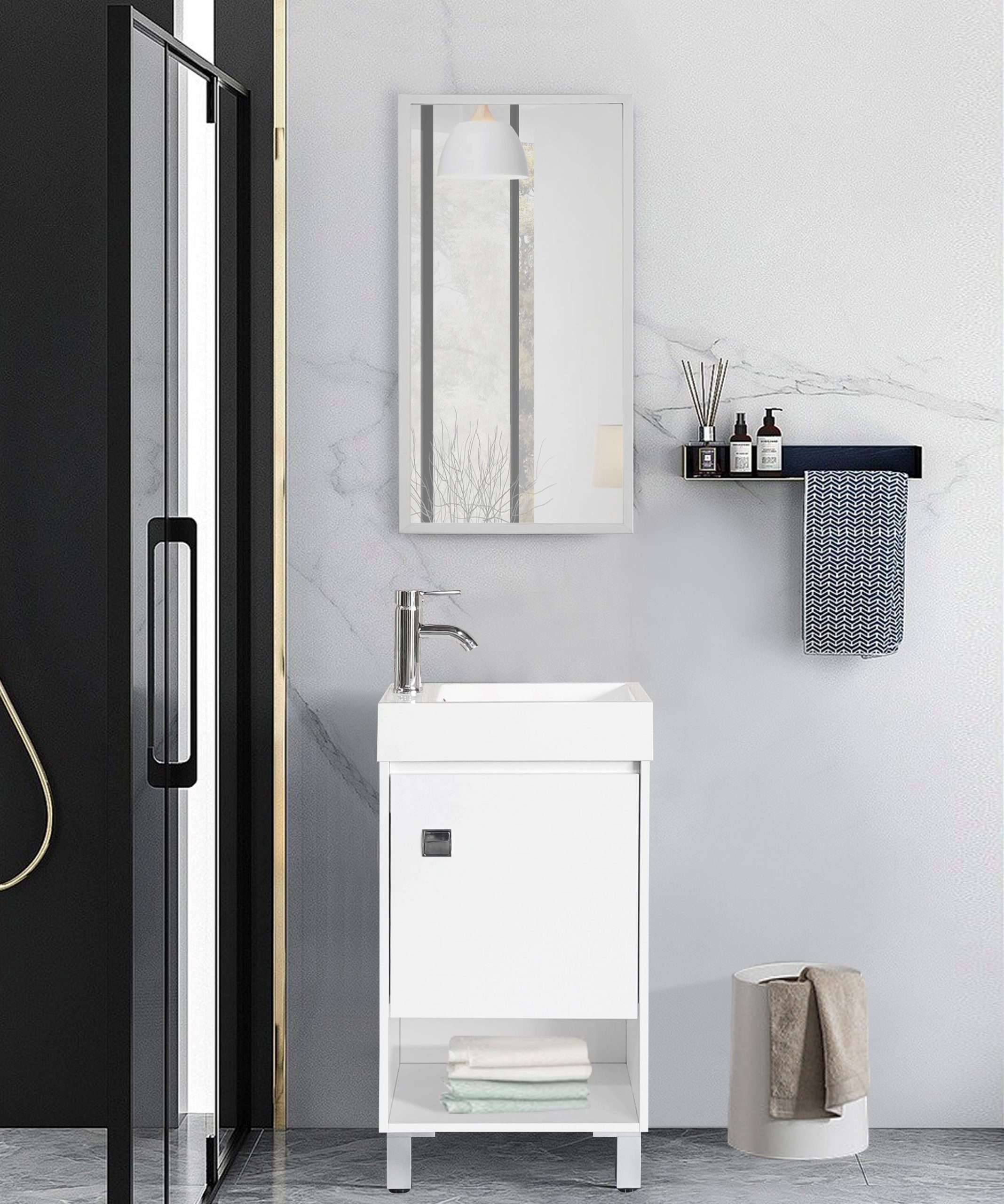 ארון שירותי אורחים עומד 45 ס"מ כולל כיור ומראה דגם קמליה מבית טודו דיזיין