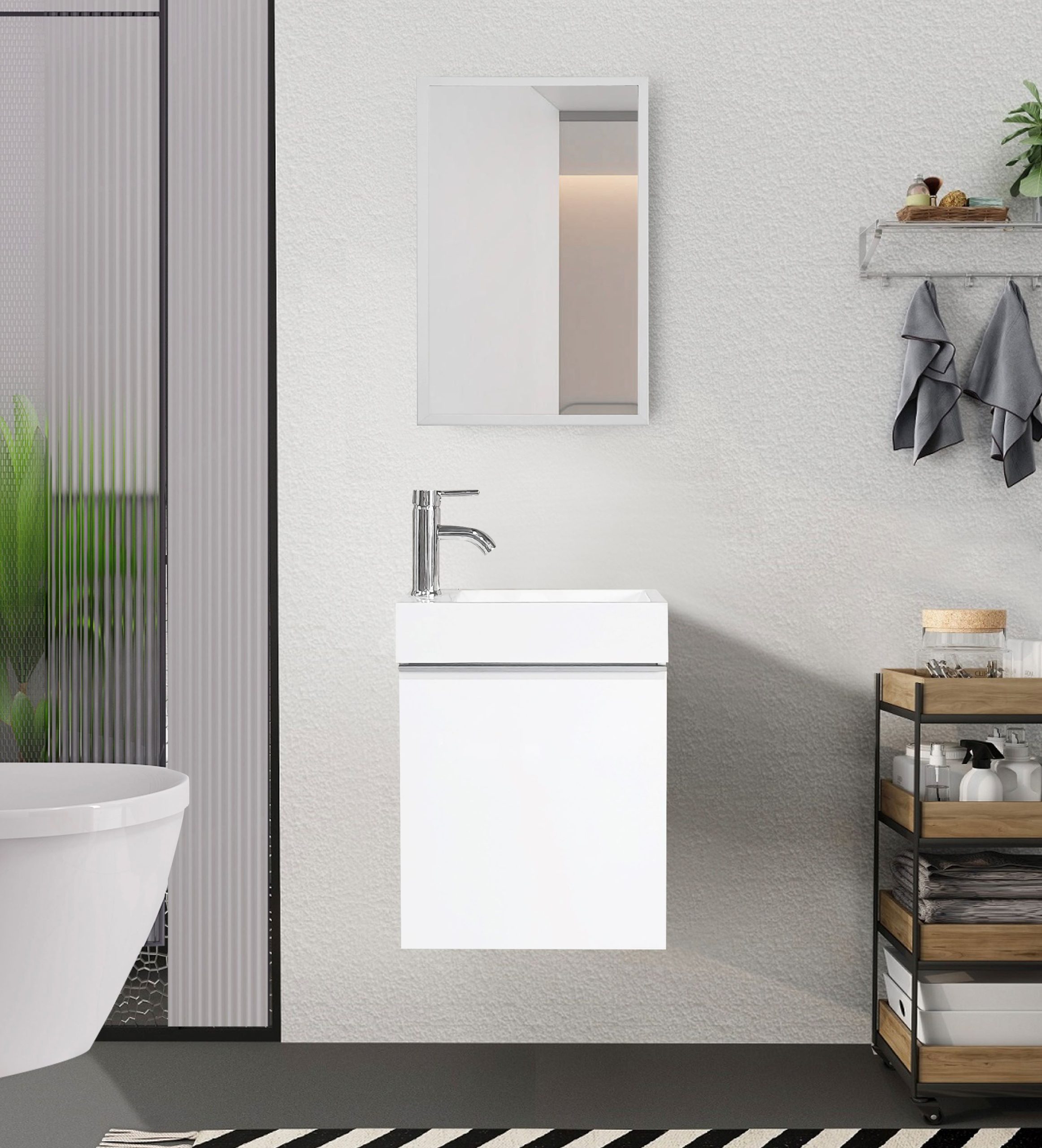 ארונית שירותים צפה 45 ס"מ כולל כיור ומראה דגם כלנית מבית טודו דיזיין