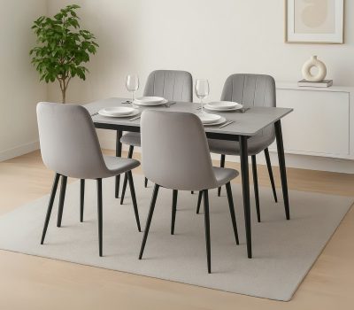 פינת אוכל קרמיקה אפורה ו-4 כיסאות דגם אוסלו-ריביירה מבית טודו דיזיין