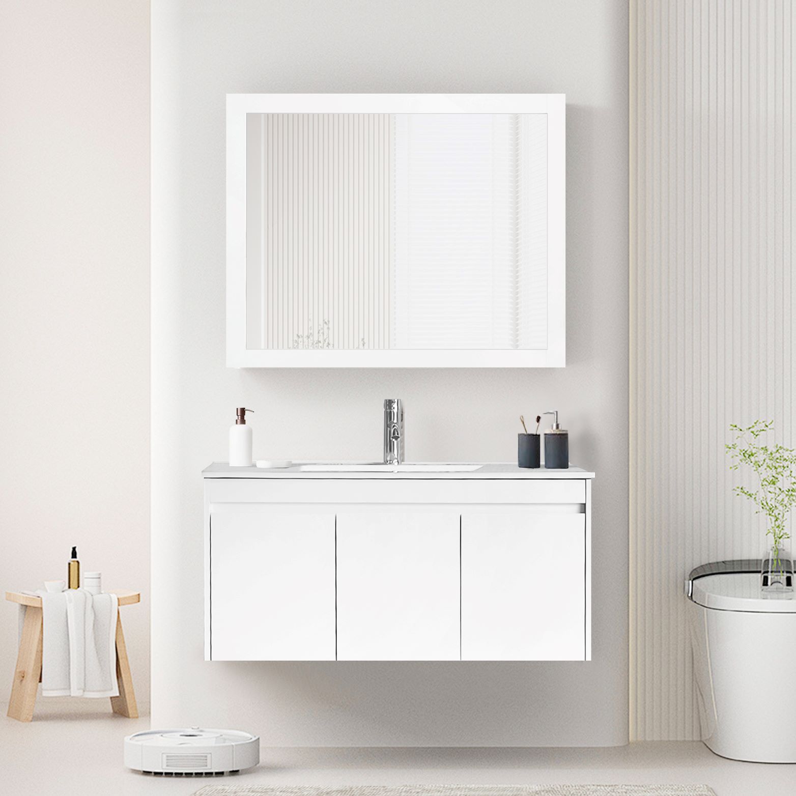 ארון אמבטיה תלוי 100 ס"מ כולל מראה וכיור דגם טוליפ מבית טודו דיזיין