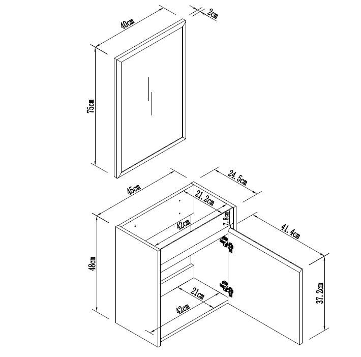 ארונית שירותים צפה 45 ס"מ כולל כיור ומראה דגם סחלב מבית טודו דיזיין