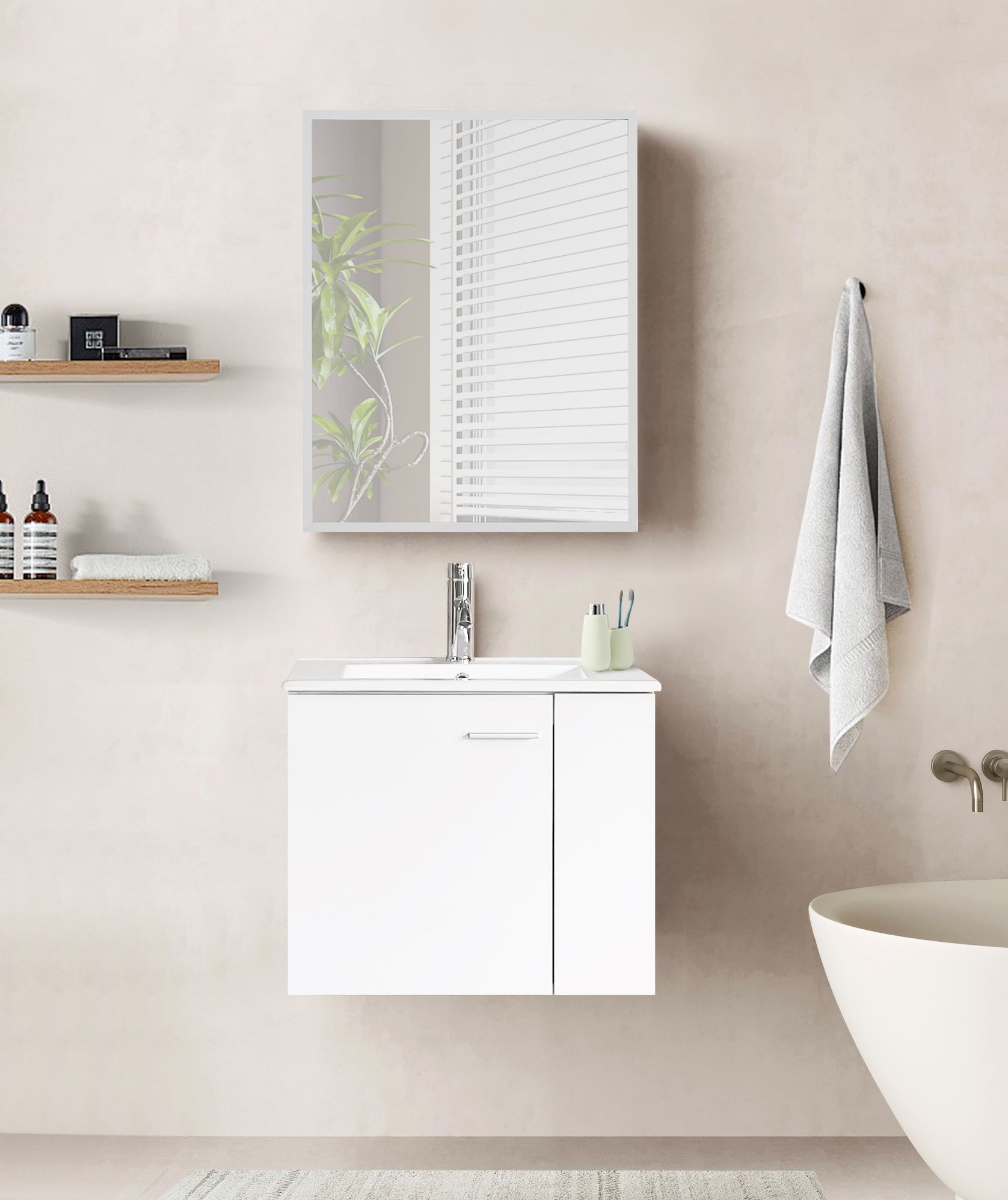 ארון אמבטיה צף 60 ס"מ כולל כיור ומראה דגם לילך מבית טודו דיזיין