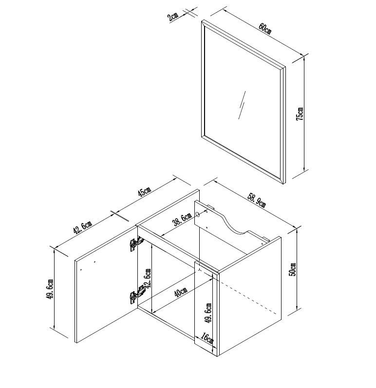 ארון אמבטיה צף 60 ס"מ כולל כיור ומראה דגם לילך מבית טודו דיזיין