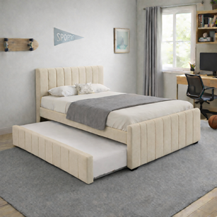 מיטה ברוחב וחצי 120×190 מרופדת בד רחיץ עם מיטת חבר דגם סנדי מיטה ברוחב וחצי 120×190 מרופדת בד רחיץ עם מיטת חבר דגם סנדי