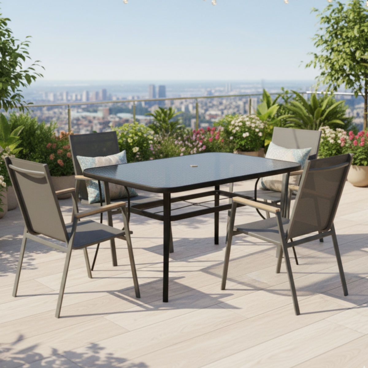 סט פינת אוכל ברצלונה עם 4 כיסאות לימה מבית PLAYA