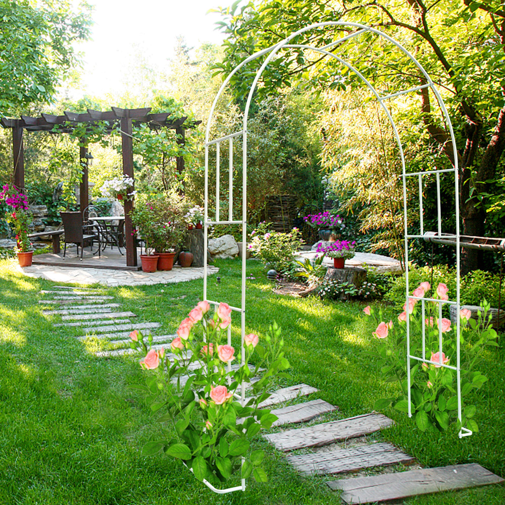 קשת רחבה ממתכת 146 ס"מ עם בסיסי צד לתמיכת צמחים מטפסים ועיצוב הגינה דגם אורנית מבית טיפות טבע