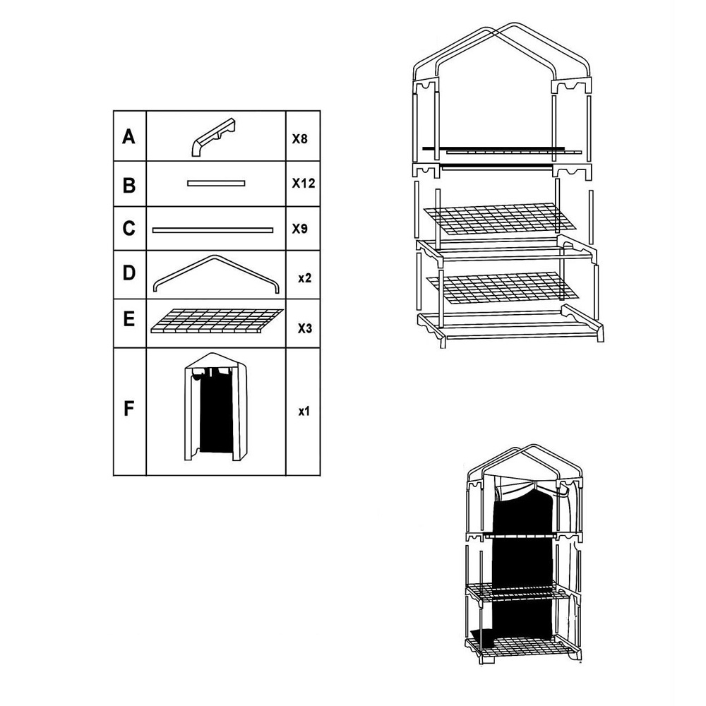חממה ביתית עומדת 69×128 עם מדפים וכיסוי דגם 1602V מבית טיפות טבע