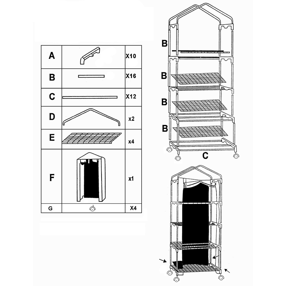 חממה ביתית עומדת 69×160 עם מדפים וגלגלים דגם 1603 מבית טיפות טבע