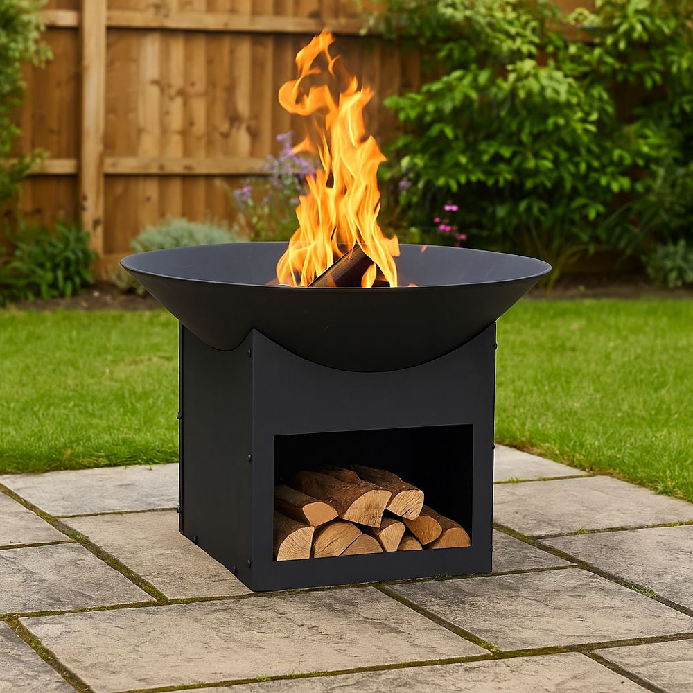 קערת מדורה 57 ס״מ עם מעמד אחסון ממתכת דגם 8000100 טיפות טבע