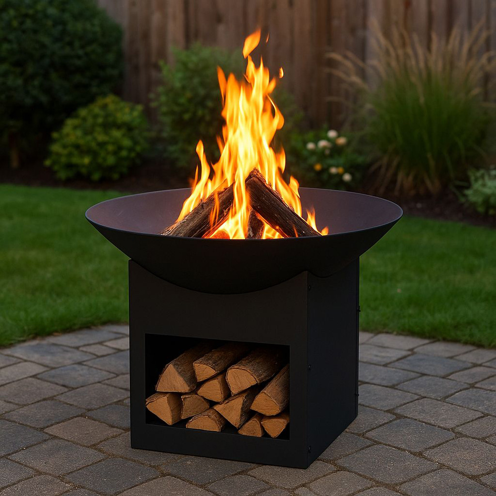 קערת מדורה 57 ס״מ עם מעמד אחסון ממתכת דגם 8000100 טיפות טבע