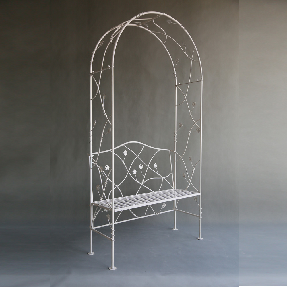 ספסל גינה מברזל עם ריפוד וקשת לצמחים דגם 8579 מבית טיפות טבע