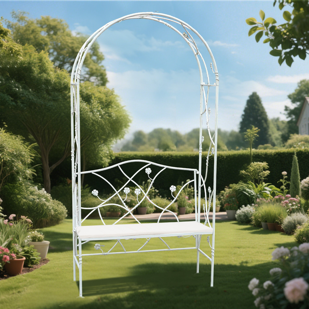 ספסל גינה מברזל עם ריפוד וקשת לצמחים דגם 8579 מבית טיפות טבע