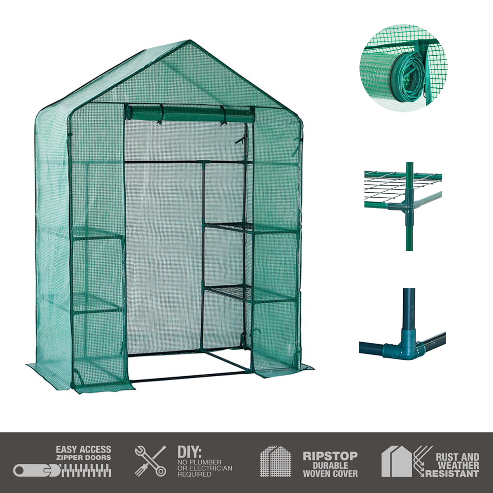 חממה ביתית 143×73 עם מדפים וכיסוי ירוק דגם 1608 מבית טיפות טבע