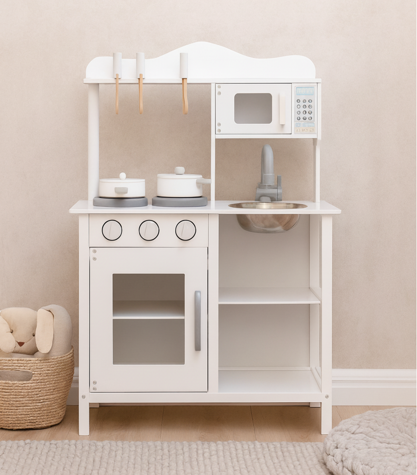 מטבח עץ לבן לילדים דגם W10C404H מבית BUBU
