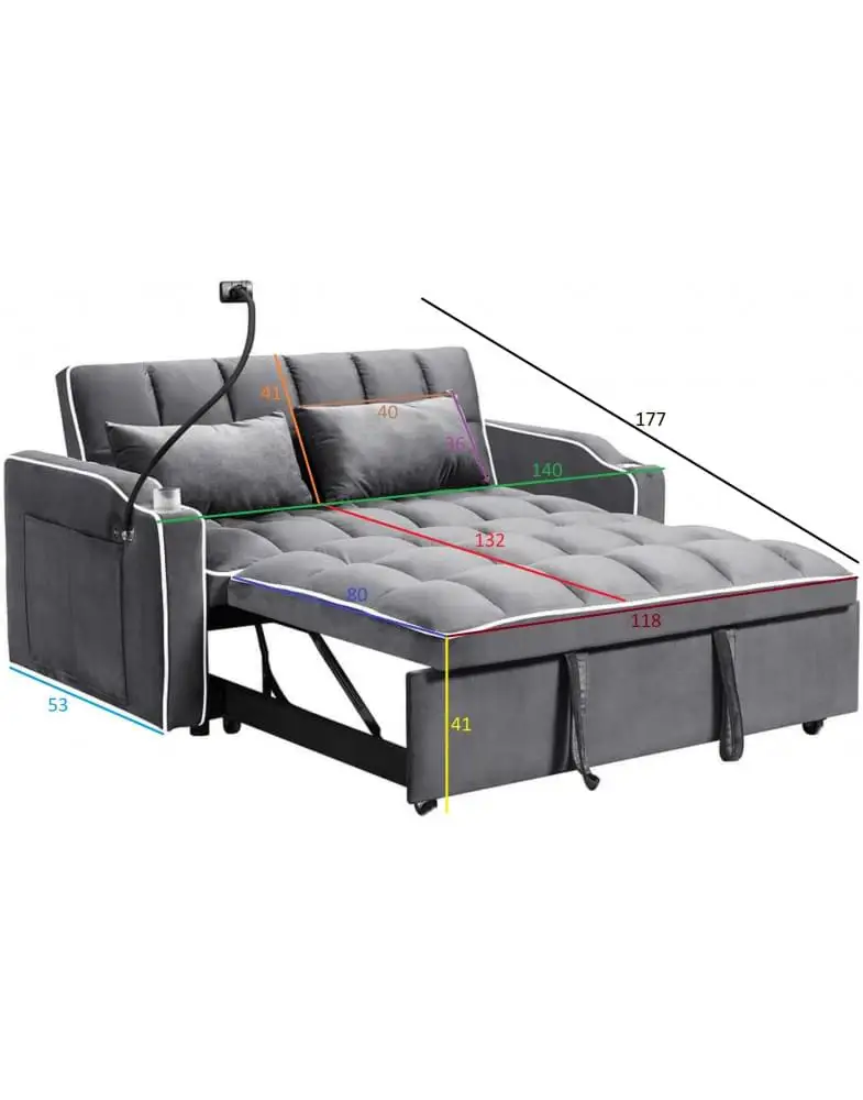 ספה נפתחת למיטה זוגית דגם 2-Lazio עם USB ותאורה מבית Shuk Rehut