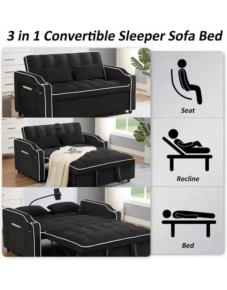 ספה נפתחת למיטה זוגית דגם 2-Lazio עם USB ותאורה מבית Shuk Rehut