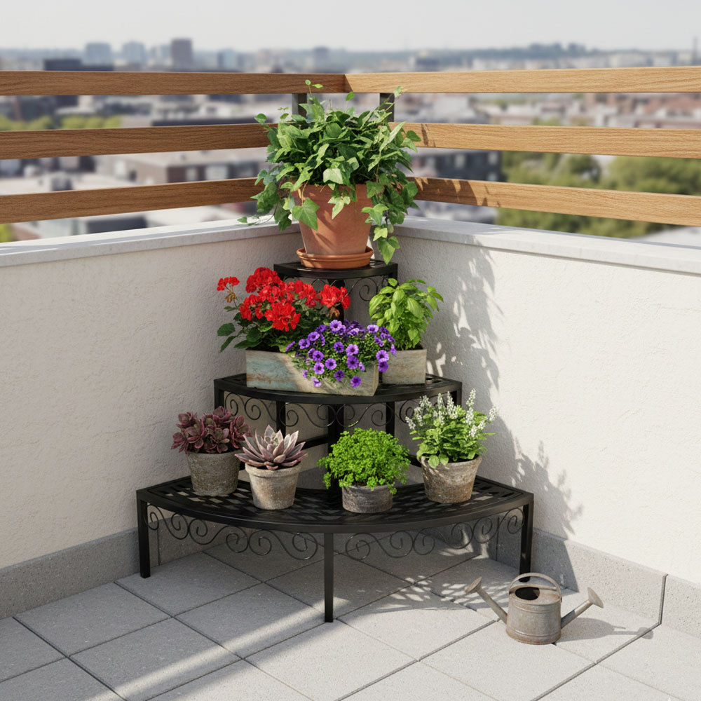 מעמד פינתי דקורטיבי לעציצים 3 קומות מברזל דגם 83029 מבית טיפות טבע