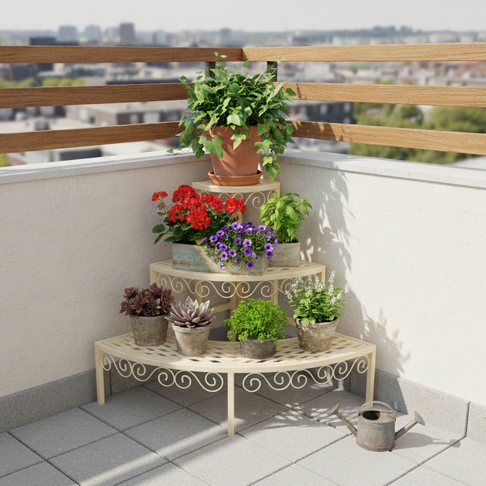 מעמד פינתי דקורטיבי לעציצים 3 קומות מברזל דגם 83029 מבית טיפות טבע