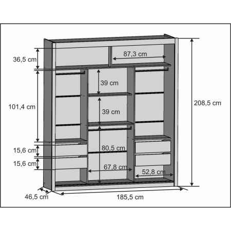 ארון בגדים 3 דלתות הזזה רוחב 185 ס"מ דגם NORTON מבית BRADEX