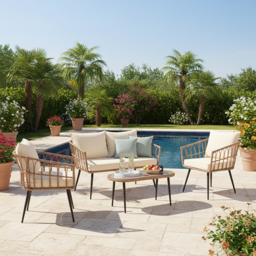 מערכת ישיבה מעוצבת מאלומיניום וקש דגם מורנו מבית PLAYA