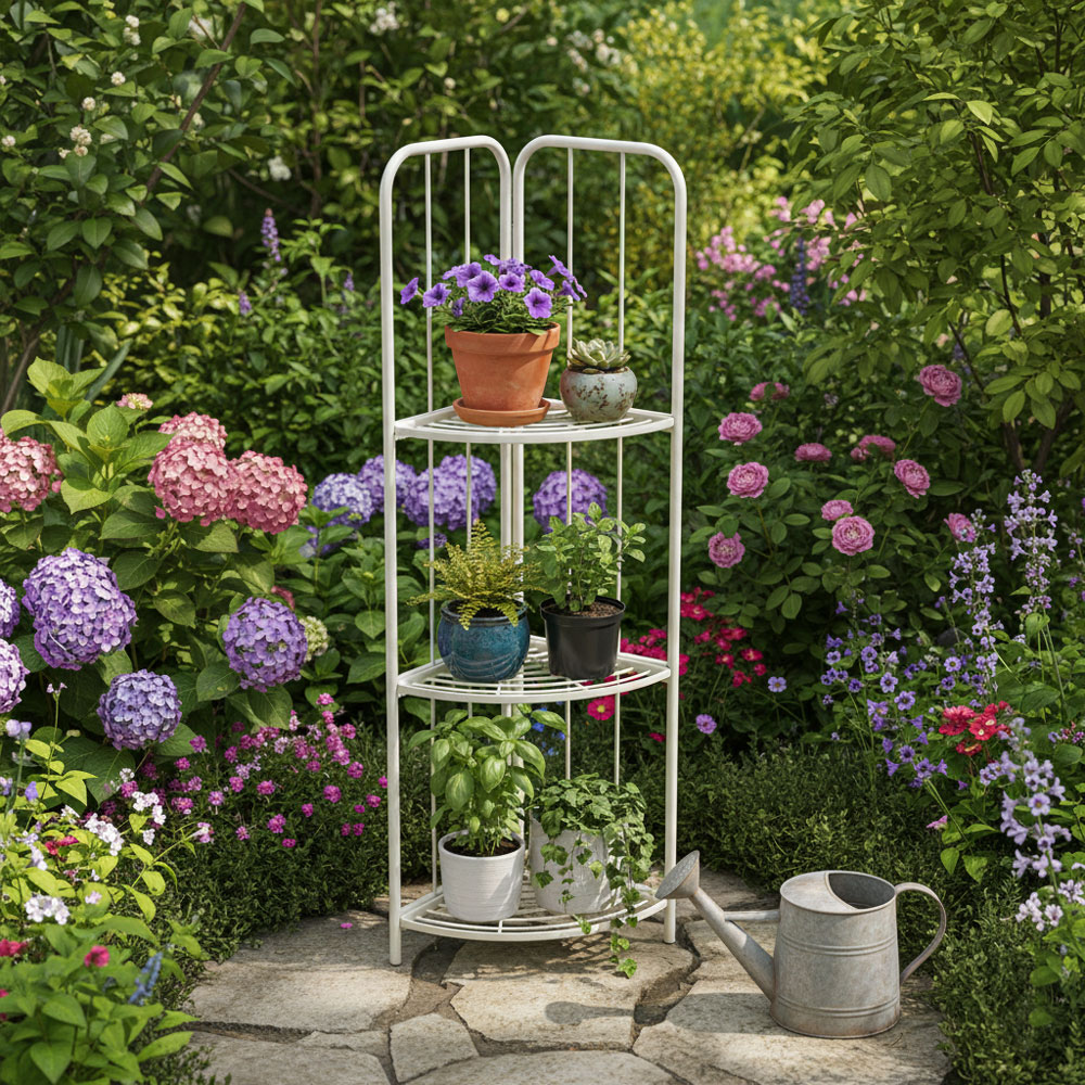 מעמד לעציצים פינתי 3 קומות מברזל דגם 83037 מבית טיפות טבע